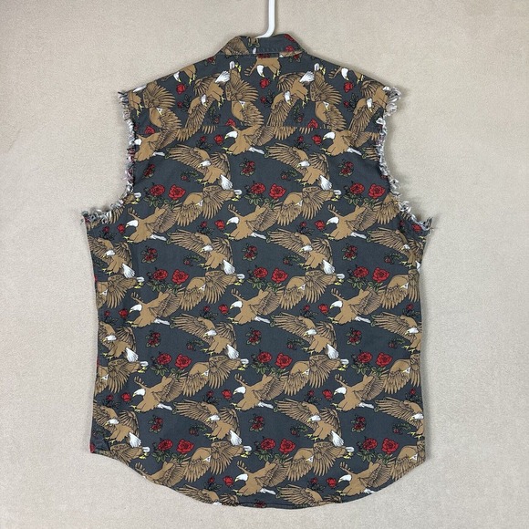 Black Canyon Shirt Mens Large Black Roses Eagle Sleeveless Button Up Adult - Picture 6 of 7